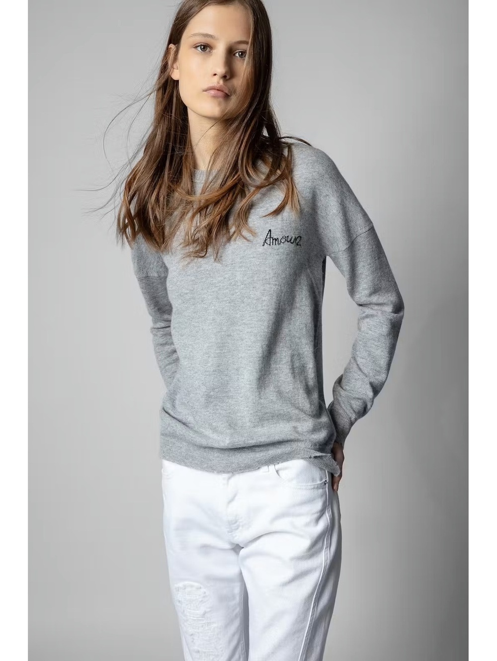 Zadig & Voltaire Amour Cashmere Blend Gray Crewneck Sweater Size L